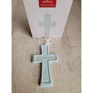 Hallmark NEW No Greater Love cross ornament Xmas blue